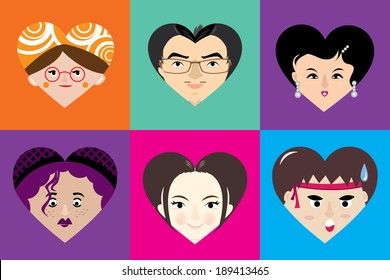 face cartoon vector / heart head / people emotion