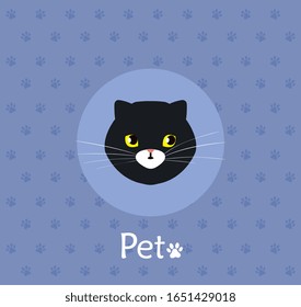 cara de gato negro en el fondo con pavimentos diseño de ilustración vectorial