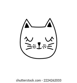 Face of cat hand draw. Doodle head cat. Сute cat line vector