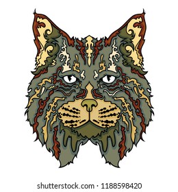 Face of cat in line art style, vector illistration isolated on white background