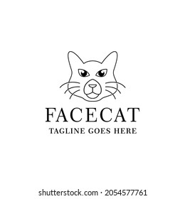 Face Cat logo vector design. kitten symbol icon graphic. drawing outline emblem for Company and business
