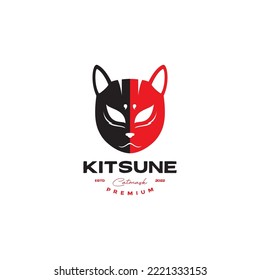 face cat mask kitsune vintage logo design