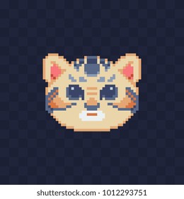 Face cat. Pixel art. Stickers design. Embroidery style. Isolated vector illustration. 