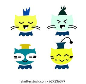 face cats set. kawaii