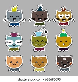 face cats set. Stickers. kawaii