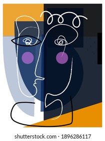 Face character abstract vector illustration. Modern, art print, wall art, shape, line.