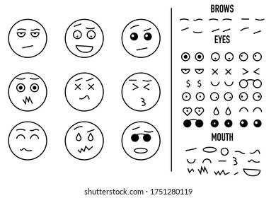 caricatura de carácter facial emoción crear conjunto ilustración vectorial