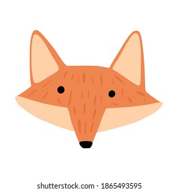El zorro del personaje de la cara aislado en fondo blanco. Color rojo del personaje de caricatura lindo en la ilustración vectorial de estilo doodle.