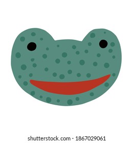 Face character frog isolated on white background. Cute water cartoon character green color in doodle style vector illustration.