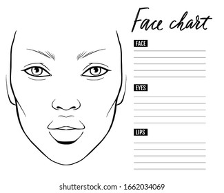Face Chart Blank Makeup Artist Vector: immagine vettoriale stock