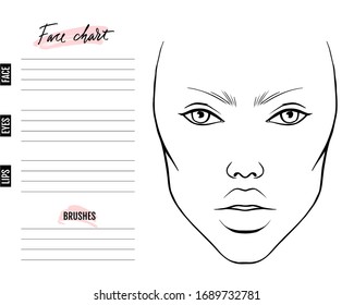 Vektor Stok Face Chart Blank Makeup Artist Vector (Tanpa Royalti