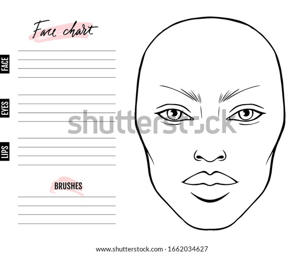 Face chart Blank. Makeup Artist Vector template. Female face. Outline