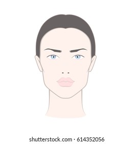 Face chart of female makeup on white skin