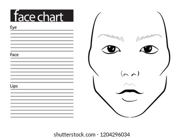 Face chart Makeup Artist Blank. Template. Vector illustration. asian