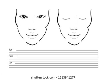 Face chart Makeup Artist Blank. Template. Vector illustration.