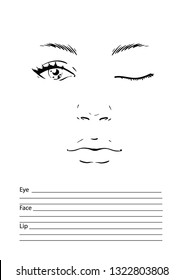 Face chart Makeup Artist Blank. Template. Vector illustration.