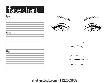 Face chart Makeup Artist Blank. Template. Vector illustration.