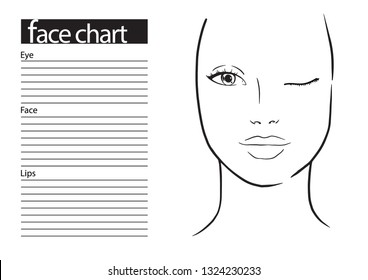 Face chart Makeup Artist Blank. Template. Vector illustration.