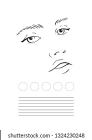 Face chart Makeup Artist Blank. Template. Vector illustration.