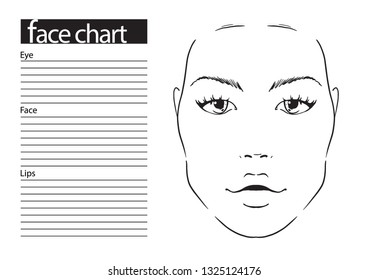 Face chart Makeup Artist Blank. Template. Vector illustration.
