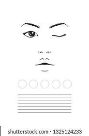 Face chart Makeup Artist Blank. Template. Vector illustration.