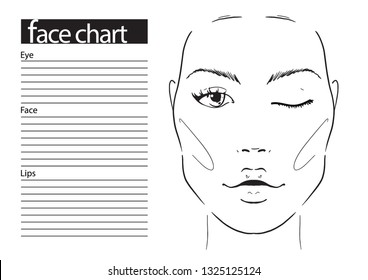 Face chart Makeup Artist Blank. Template. Vector illustration.