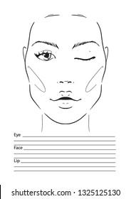 Face chart Makeup Artist Blank. Template. Vector illustration.