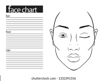 Face chart Makeup Artist Blank. Template. Vector illustration.