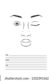 Face chart Makeup Artist Blank. Template. Vector illustration.