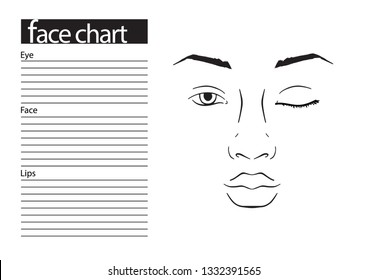 Face chart Makeup Artist Blank. Template. Vector illustration.