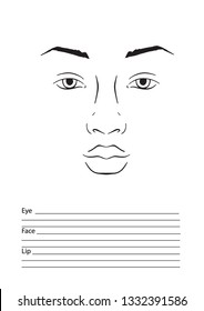 Face chart Makeup Artist Blank. Template. Vector illustration.