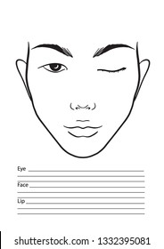 Face chart Makeup Artist Blank. Template. Vector illustration.