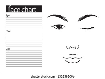 Face chart Makeup Artist Blank. Template. Vector illustration.