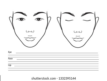 Face chart Makeup Artist Blank. Template. Vector illustration.