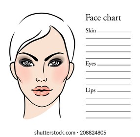 Face chart Makeup Artist Blank. Template. Vector illustration.