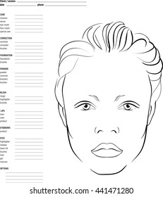 Face chart Makeup Artist Blank. Template.  schema of face for makeup artists