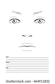 Face chart Makeup Artist Blank. Template. Vector illustration.