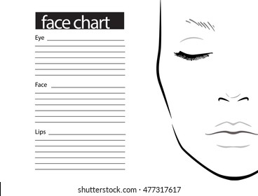 Face chart Makeup Artist Blank. Template. Vector illustration.