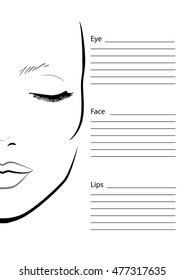 Face chart Makeup Artist Blank. Template. Vector illustration.
