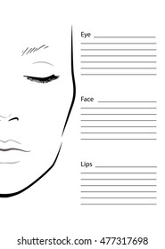 Face chart Makeup Artist Blank. Template. Vector illustration.