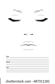 Face chart Makeup Artist Blank. Template. Vector illustration.