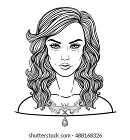 Face chart Makeup Artist Blank. Gothic luxury woman. Vector illustration.