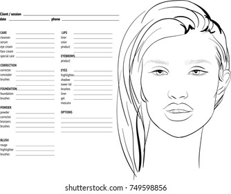 Face chart Makeup Artist Blank. Template. 