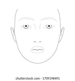 Face chart for makeup of asian woman