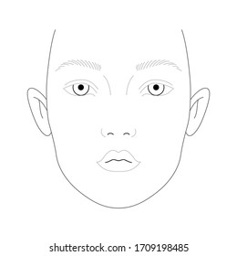 Face chart for makeup of european woman