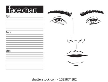 Face chart man Makeup Artist Blank. Template. Vector illustration.