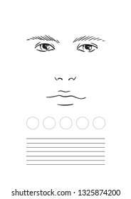 Face chart man Makeup Artist Blank. Template. Vector illustration.