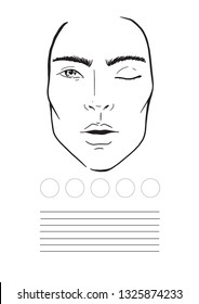 Face chart man Makeup Artist Blank. Template. Vector illustration.
