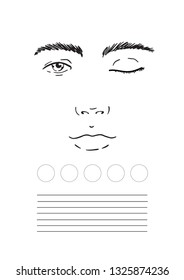 Face chart man Makeup Artist Blank. Template. Vector illustration.