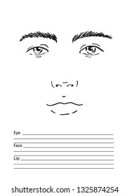 Face chart man Makeup Artist Blank. Template. Vector illustration.